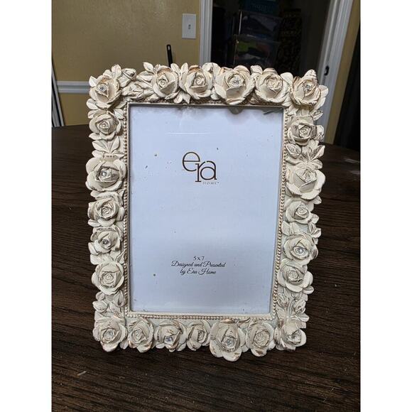 Era Home 5x7 Picture Frame Vintage Style Rose Design Rhinestones Shabby Chic - Picture 2 of 16